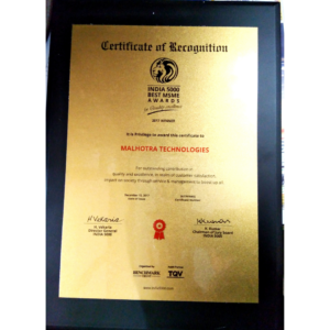 India 5000 Best MSME award certificate