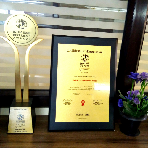 India 5000 MSME trophy, certificate and flowers
